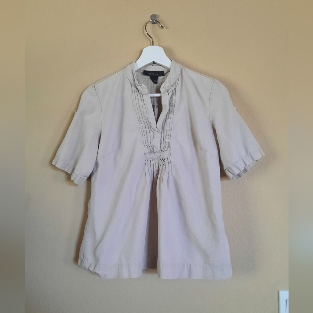 Style & Co 100% Linen Blouse Flowy Coastal Cottage Cottagecore